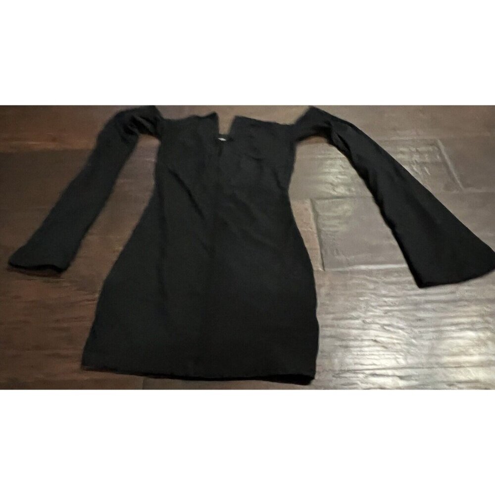 White Fox Boutique Women's Black Off Shoulder Bell Sleeve Mini Dress Small
